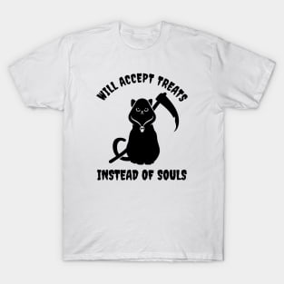 Black Cat Grim Reaper Will Accept Treats Instead of Souls T-Shirt